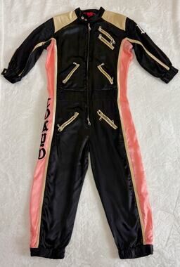 Tokyo Denim Bank Women Size L Satin Jumpsuit Black Coral Gold Patchwork Y2K VTG